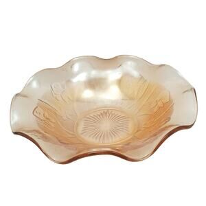 Vtg Jeannette Marigold Iris & Herringbone Large Serving Bowl 9.25" Decorative